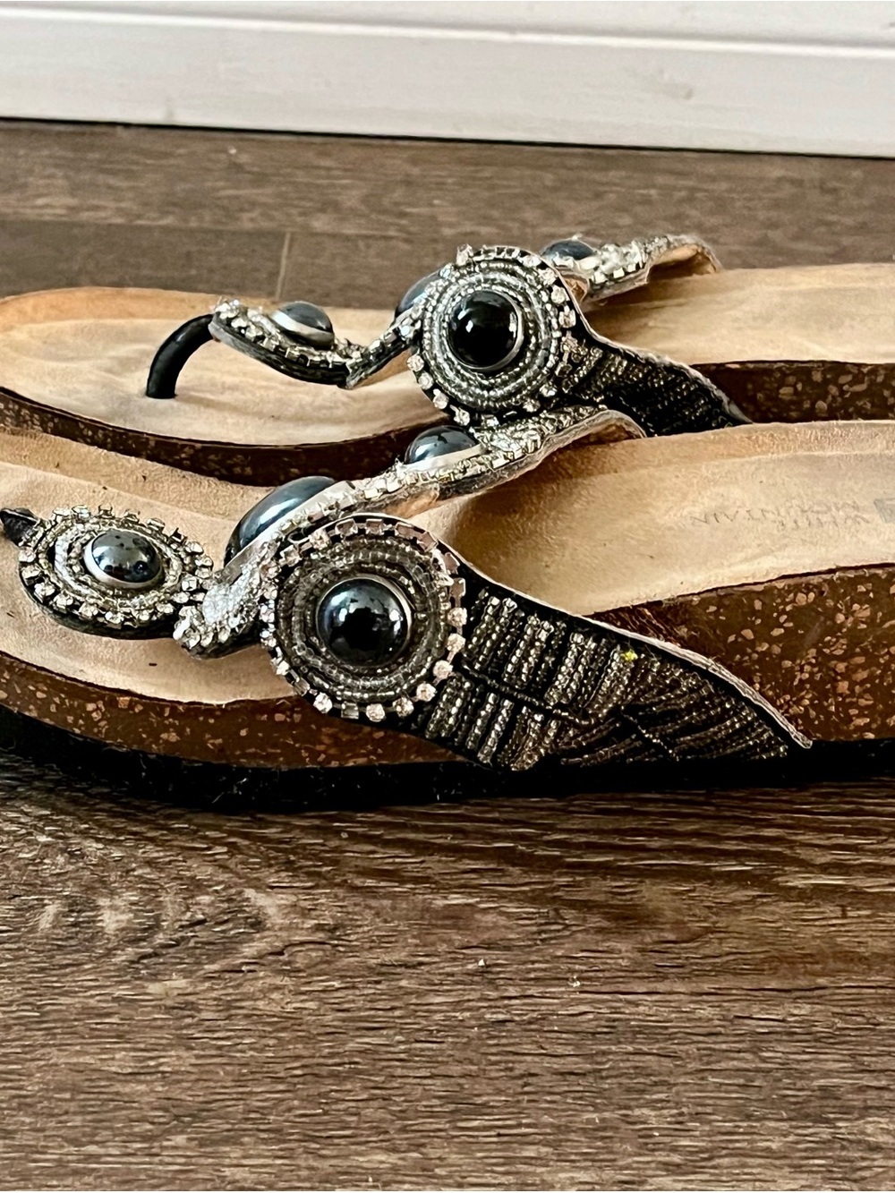 Embellished Black Bead Thong Sandals - Women - Picture 5 of 13